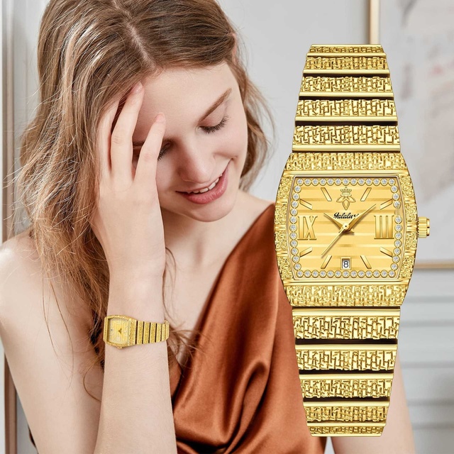 Women's Square Roman Numeral Quartz Watch with Calendar - Chain-Link Alloy Strap & Eco-Friendly Dial, 10M Waterproof