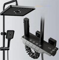 Colonne de douche Lanxingpiano avec pommeau de douche à effet pluie noir et mitigeur de salle de bain