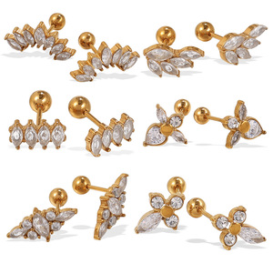 Boucles d'oreilles à la mode en alliage de zinc plaqué or, design de fleurs en cristal, bijoux de fête pour femmes - Product Image 5