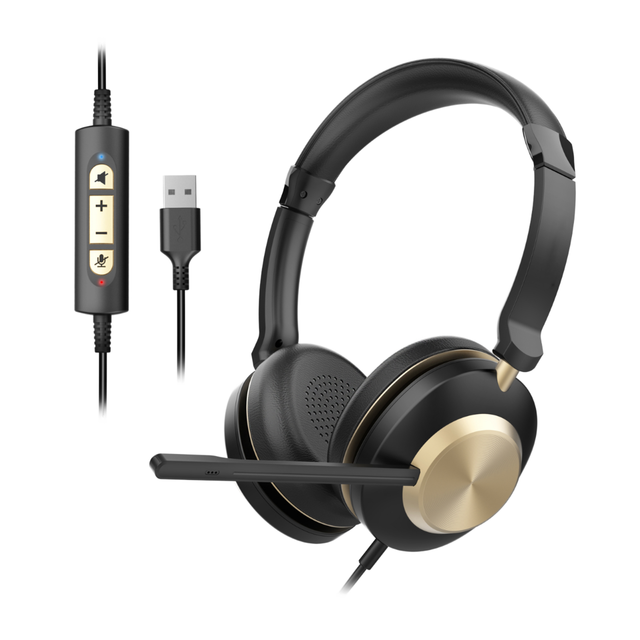High Quality Noise Canceling On-Ear USB Wired PC Laptop Headset with Mic for Work Zoom Skype & Teams