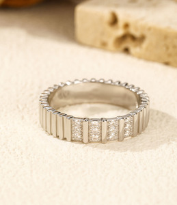 S925 <b>Silver</b> <b>Eternity</b> Band <b>Ring</b> With Round Diamond Pave Setting Geometric Design Classic Unisex Wedding <b>Ring</b> - Product Image 6