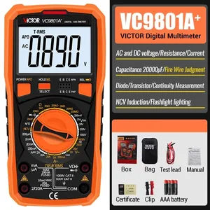 مقياس متعدد رقمي VC9801A +, حقيقي RMS DMM AC/DC المقاومة السعة Diod الترانزستور Ammeter فولتميتر LCD الخلفية