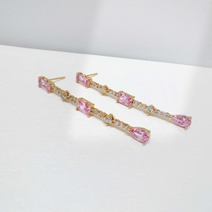 OEM 925 plata sterling <b>silver</b> Gold Plated Topaz <b>long</b> <b>earring</b> women bridal party Pear Cut pink yellow cubic zirconia <b>earrings</b> - Product Image 5
