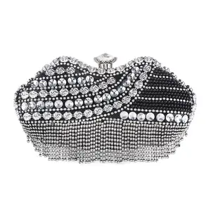 New fashion premium diamond-set dinner bag fringed rhinestone tote openwork tote bag cosmetic bag