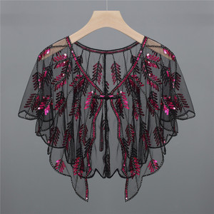Elegante Capa <span class=keywords><strong>de</strong></span> Hombro con Lentejuelas Bordadas, Chal, Bufanda <span class=keywords><strong>de</strong></span> Poliéster, Diseño para Vestido <span class=keywords><strong>de</strong></span> <span class=keywords><strong>Fiesta</strong></span>, Accesorio - Product Image 4