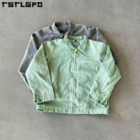 Service OEM de vestes en toile de denim vintage pour ouvriers d'hiver, en tissu recyclé, personnalisées pour hommes, avec impression DTG de haute qualité, style Detroit à col montant