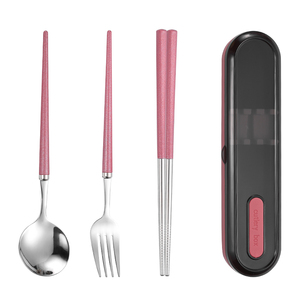 Haute Qualité Portable Coréen 304 En Acier Inoxydable <span class=keywords><strong>Portugal</strong></span> Vaisselle Baguettes Cuillère Fourchette 3 Pcs Couverts Ensemble pour Camping Voyages - Product Image 1