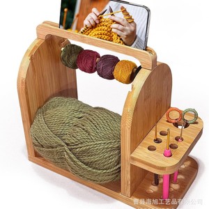 Support de rangement en bois pour fils avec support de téléphone, organisateur multifonctionnel pour le tricot, support de fournitures artisanales de bureau - Product Image 1