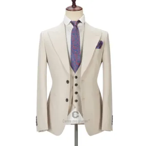 Men Suit NEW Design High QUALITY 3 Pieces Business Suits Zipper Fly Garment Dyed Notched Adults Worsted,worsted Long