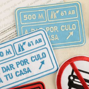 New Iron on Twill Embroidered Road Sign No Parking Patch for <b>Hat</b> Hoodies <b>Bag</b> Decoration - Product Image 3