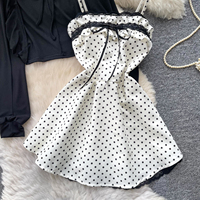 Ensemble robe à pois doux pour femme avec cardigan à manches longues et nœud sur le devant, idéal pour les sorties et les rendez-vous