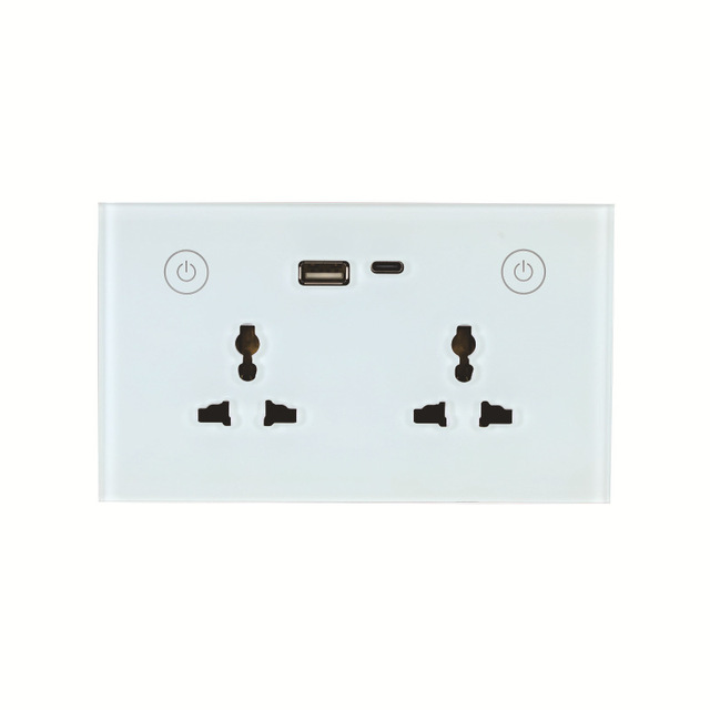 Tuya ZigBee 147 UK Smart Wall Socket 16A 2 AC Outlets Multi-Port Fast Charging 16A for Hospital Industrial APP Remote Plastic