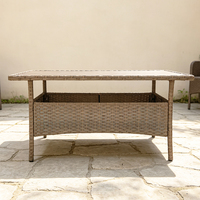Table de salle à manger rectangulaire d'extérieur en rotin PE, table de jardin avec plateau en WPC, personnalisable, vente en gros d'usine