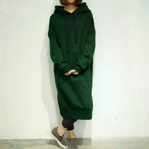 Gaun Hoodie panjang wanita, gaun Hoodie panjang warna Solid ukuran ekstra besar harga pabrik - Product Image 6