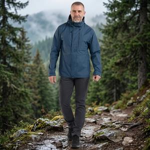Quechua Men Navy Blue Waterproof Hiking Rain <b>Jacket</b> Full Zip durable waterproof protection Waterproof <b>Jacket</b> protection - Product Image 3