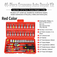 Boîte à outils portable de 46 pièces pour réparation automobile, avec clé à cliquet métrique en acier, jeu de douilles et outils manuels pour l'entretien des véhicules