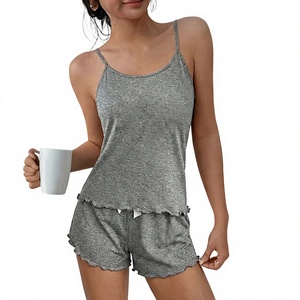 Women Woven Floral Lounge <b>Set</b> Sleeveless Cami Shorts <b>2</b>-<b>Piece</b> Drawstring Closure Breathable Casual Summer Wear Soft Elastic Waist - Product Image 2