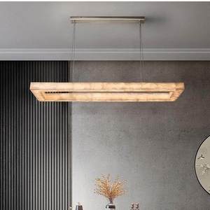 Lustre carré en marbre minimaliste nordique, lumière LED réglable en hauteur, pour salon, chambre, bureau - Product Image 2