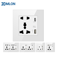 Prise électrique XIMLON UK, prise en verre trempé blanc, norme britannique 13A avec charge rapide USB Type-C, 250V max