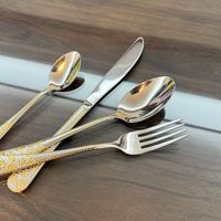Dinyon OEM/ODM – Ensemble de couverts de luxe en acier inoxydable, modèle Tournesol, finition miroir, motif exquis, couteau à steak, fourchette, cuillère