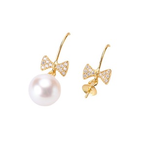S925 Silver DIY Pearl Accessories 7-10mm Round Beads Earrings with Empty Tray Bow 20652 Jewelry Findings - Product Image 3