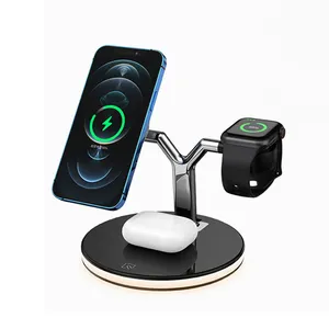 Custom Logo Multifunctional 3 in 1 Wireless Charger Station Stand With led Light For iphone 15 14 Qi 15w Fast Charging Portable