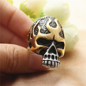 <b>Skull</b> <b>Ring</b> Titanium Steel Flame Design Men's Punk Style Jewelry Gift - Product Image 4