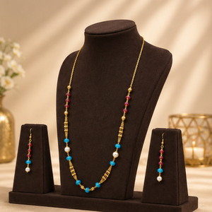 Gold Plated Multicolor Beaded Pendant Necklace Set Turquoise Ruby Pearl Style <b>Chain</b> Jewelry for Women - Product Image 5