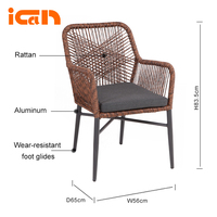 Meubles d'extérieur de luxe, chaises modernes en rotin avec coussin, chaises de restaurant, chaises de bistrot tissées, chaises d'hôtel