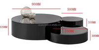 Table basse ronde de luxe 3 pièces en verre noir et acier inoxydable, ensemble de tables à thé modernes – Offre spéciale