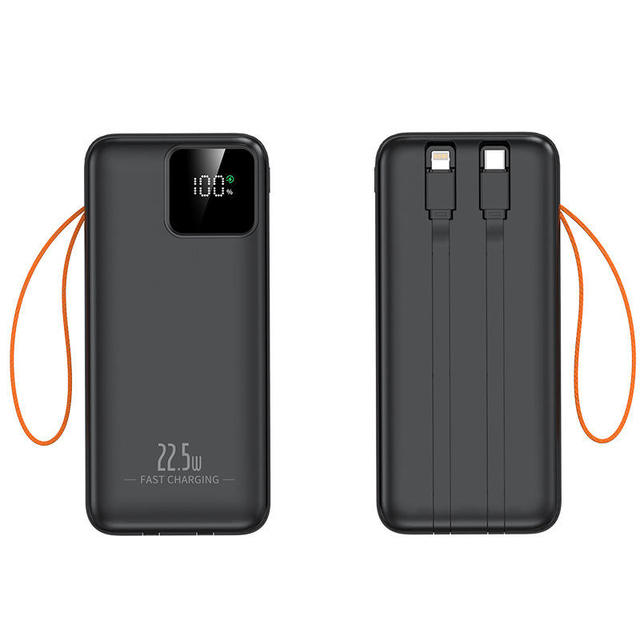 High Capacity Power Bank 30000mAh PD22.5W Fast Charging Built-in Cable LED Display Type-C for Camping Emergency Backup Power