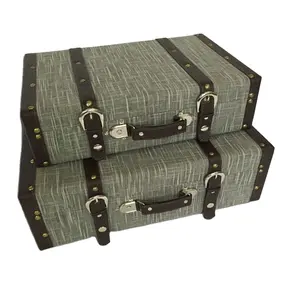 Grosir desain kustom klasik Retro besar koper kayu mewah kotak batang kayu besar untuk pakaian penyimpanan