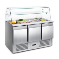Comptoir Réfrigéré Commercial Intégré en Acier Inoxydable à Refroidissement par Air, 3 Portes, pour Salades, Fruits et Légumes, avec Fonction de Conservation de la Fraîcheur