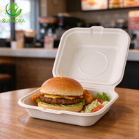 Boîte à clapet SUMKOKA de 6 pouces en bagasse de canne à sucre jetable, 100 % compostable, sans PFAS, pour burgers à emporter, certifiée LFGB