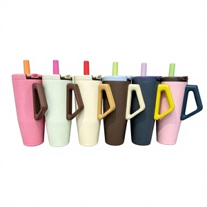 Home-Office Doppelwandiger Isolierter Reisebecher mit Griff Edelstahl-Trinkbecher Pulverbeschichtet für Lasergravur - Product Image 1
