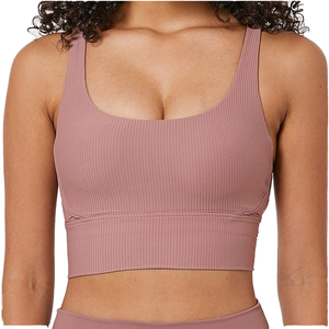 เสื้อชั้นในกีฬาแบบไร้ตะเข็บ คอวี  โลโก้ด้านหน้า  รองรับแรงกระแทกสูง ระบายอากาศได้ดี สำหรับผู้หญิง  โยคะ วิ่ง ออกกำลังกาย - Product Image 1