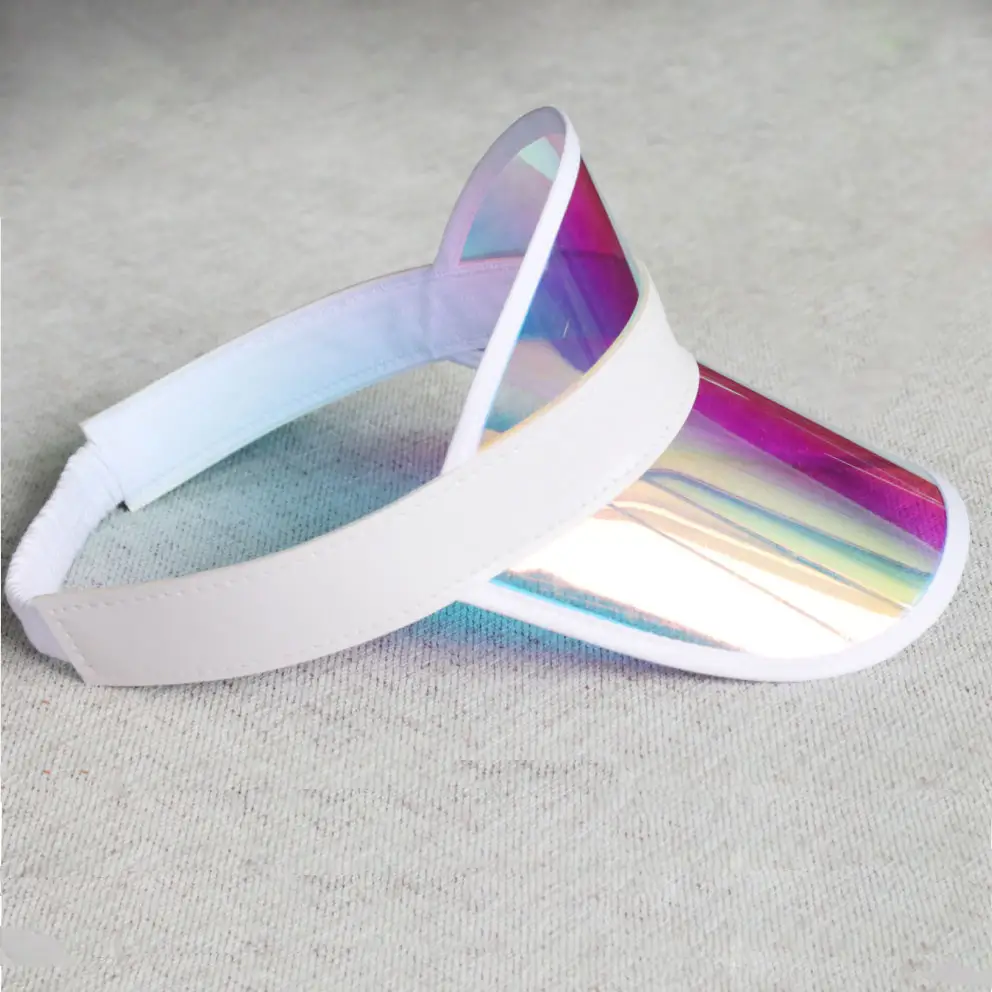 숙녀 UV 보호 플라스틱 레이저 품질 선 바이저 모자 성인 투명 tornasol 보호 PVC 비치 선 바이저 모자