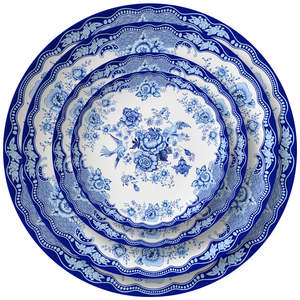Ensemble de plats de service en porcelaine osseuse, bleu et blanc, fleurs, mariage, dîner - Product Image 1