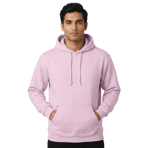 Sweat à capuche classique pour homme rose clair, respirant, en molleton de coton mélangé épais avec cordon de serrage, broderie 3D, différentes tailles - Product Image 1