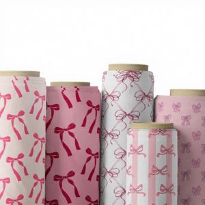 Tissu en coton <span class=keywords><strong>Liberty</strong></span> 80s peigné biologique personnalisé, tissé uni, imprimé numériquement, 100% coton, motif nœuds roses et rubans, pour vêtements - Product Image 1