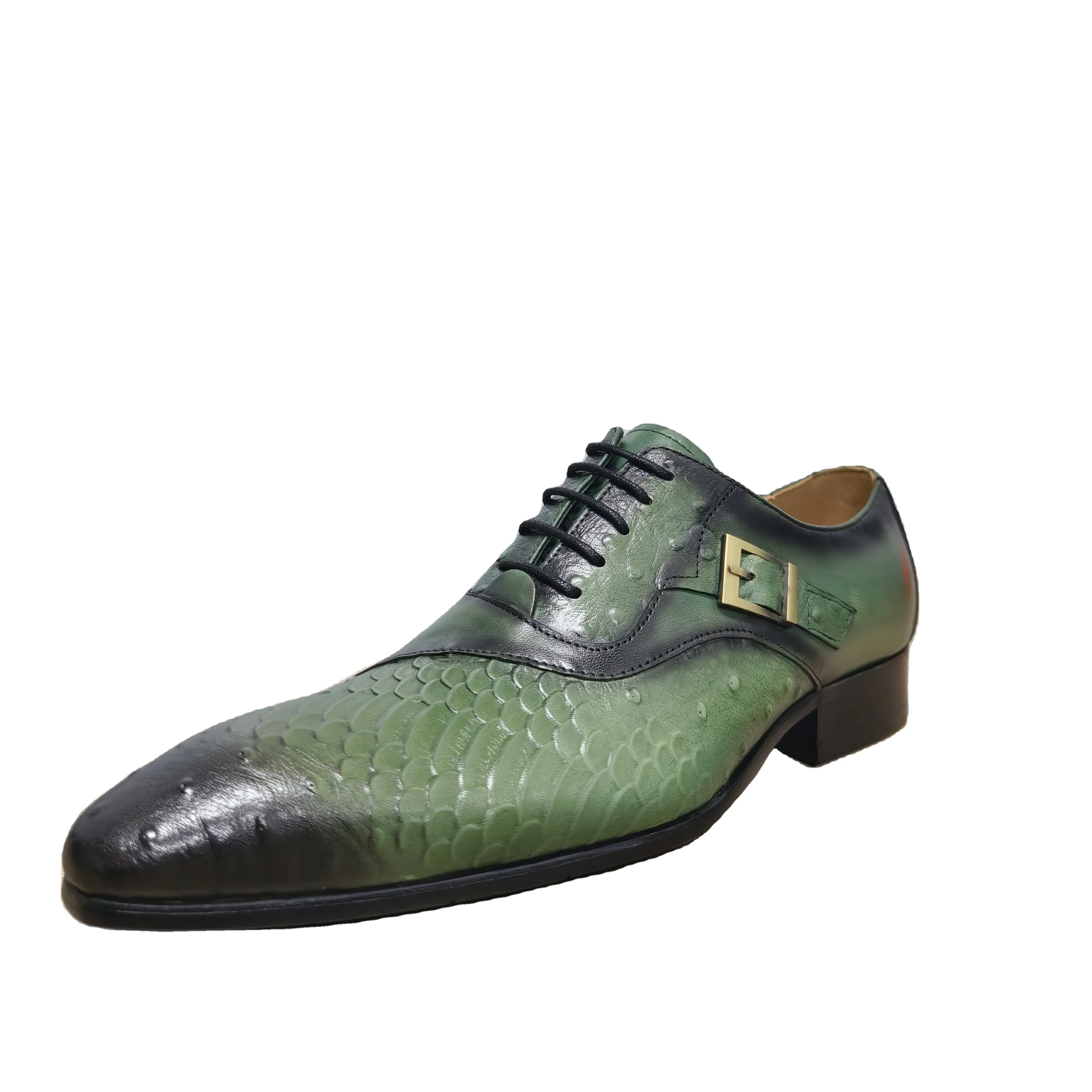 Chaussures de désherbage vertes à motif d'autruche pointu de luxe à la mode oxfords chaussures en cuir formelles pour hommes pour robe d'affaires