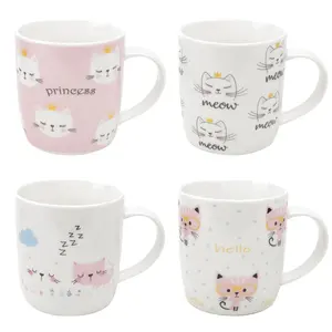 Lovely pink cute cat decal mugs anime Kitty cartoon cups gifts new bone ceramic mugs for girl children birthday cat lovers