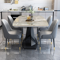 Hanyee Ensemble de Salle à Manger Moderne de Luxe, Table et 8 Chaises en Métal, Plateau en Marbre, pour Cuisine, Salon, Bar, Ensemble Salle à Manger 6 Chaises