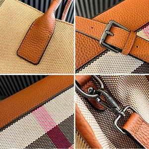 Cổ điển retro công suất lớn của phụ nữ giản dị Totes túi vải + da kiểm tra sọc vai Túi cặp sang trọng Crossbody Túi - Product Image 6