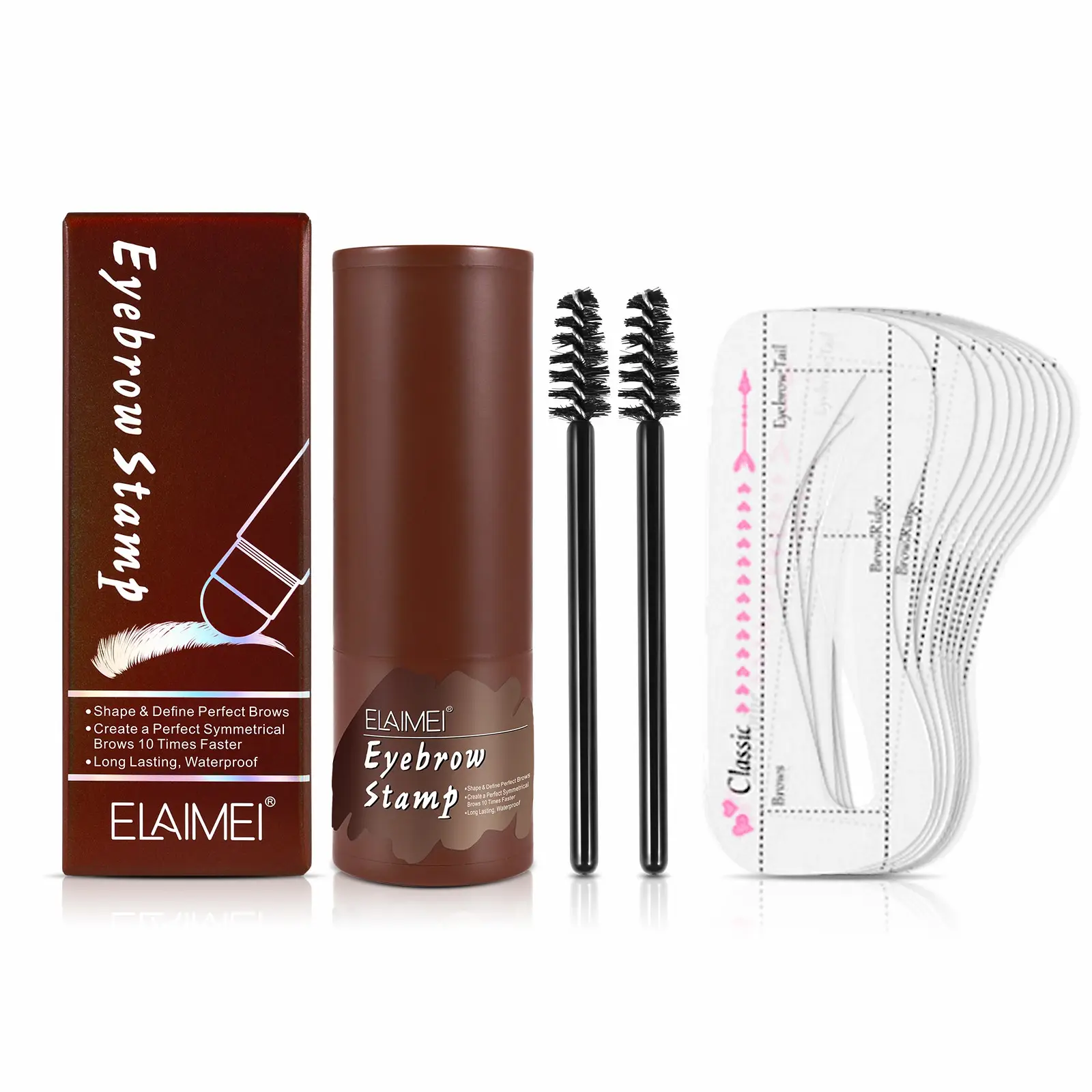 Elaimei OEM Hot Sale Make-up-Set One Step Augenbrauen stempel Shaping Kit 10 Art Augenbrauen schablone Augenbrauen puder