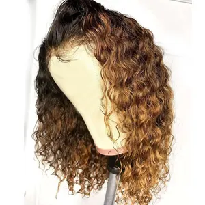 Ombre T1B/30 Curly Full Lace Human Hair Wigs Pre Plucked Brazilian Virgin Hair Glueelss Lace Wigs for Woman