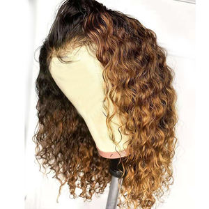 Perruques Full Lace wig brésiliennes naturelles, cheveux vierges bouclés, sans colle, pre-plucked, ombré T1B/30, pour femmes - Product Image 1