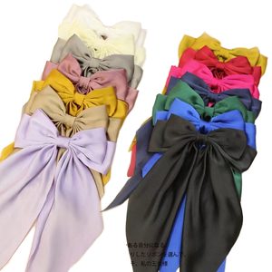 Jepit rambut pita Satin halus desain baru untuk anak perempuan wanita jepit rambut pita ekor panjang dengan bahan pita kristal logam mutiara antikarat - Product Image 1