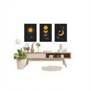 Juego de Mesa Moderno de 3 Piezas en MDF con Marco de Impresión de Calidad de 50x35cm, Colección de Arte Mural con Diseño Degradado Color Cielo - Product Image 1