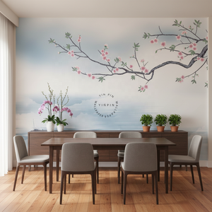 Papel Tapiz Autoadhesivo Impermeable para Decoración de Paredes Interiores <span class=keywords><strong>del</strong></span> Hogar, con Diseño de Barcos de Pesca, Ramas de Flores y Paisaje de <span class=keywords><strong>Lago</strong></span>, Estilo Chino - Product Image 4